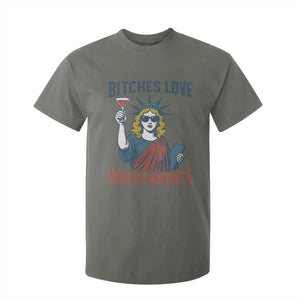 Funny 4th of July Statue of Liberty Cocktail T Shirt For Kid Retro Bitches Love Independence TS02 Military Green Print Your Wear