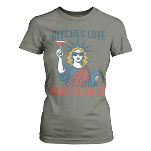 Funny 4th of July Statue of Liberty Cocktail T Shirt For Women Retro Bitches Love Independence TS02 Military Green Print Your Wear