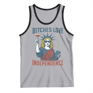Funny 4th of July Statue of Liberty Cocktail Tank Top Retro Bitches Love Independence TS02 Athletic Heather Black Print Your Wear