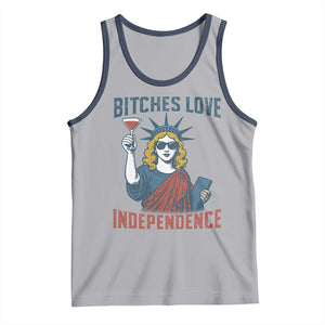 Funny 4th of July Statue of Liberty Cocktail Tank Top Retro Bitches Love Independence TS02 Athletic Heather Navy Print Your Wear