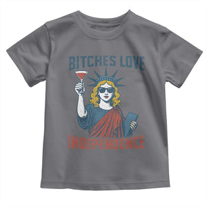 Funny 4th of July Statue of Liberty Cocktail Toddler T Shirt Retro Bitches Love Independence TS02 Charcoal Print Your Wear