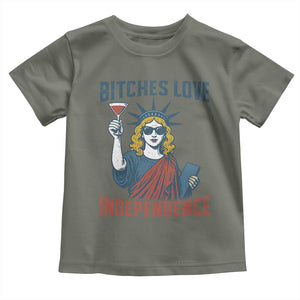 Funny 4th of July Statue of Liberty Cocktail Toddler T Shirt Retro Bitches Love Independence TS02 Military Green Print Your Wear