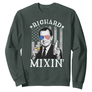 Funny 4th of July Sweatshirt Richard Mixin Patriotic Nixon Bartender American Flag TS10 Dark Forest Green Print Your Wear