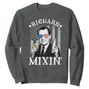 Funny 4th of July Sweatshirt Richard Mixin Patriotic Nixon Bartender American Flag TS10 Dark Heather Print Your Wear
