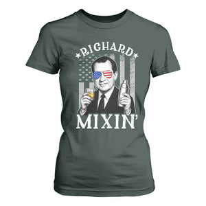 Funny 4th of July T Shirt For Women Richard Mixin Patriotic Nixon Bartender American Flag TS10 Dark Forest Green Print Your Wear