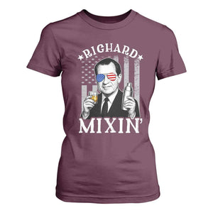 Funny 4th of July T Shirt For Women Richard Mixin Patriotic Nixon Bartender American Flag TS10 Maroon Print Your Wear