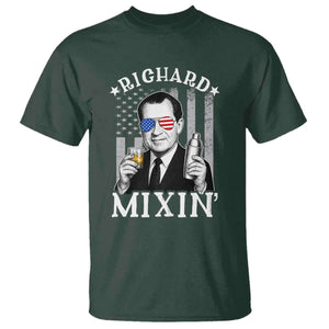 Funny 4th of July T Shirt Richard Mixin Patriotic Nixon Bartender American Flag TS10 Dark Forest Green Print Your Wear