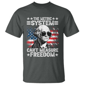 Funny 4th of July The Metric System Can't Measure Freedom T Shirt George Washington American Flag TS10 Dark Heather Print Your Wear