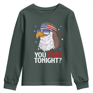 Funny 4th of July Youth Sweatshirt Patriotic Bald Eagle You Free Tonight TS10 Dark Forest Green Print Your Wear