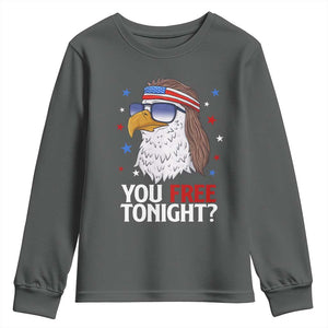 Funny 4th of July Youth Sweatshirt Patriotic Bald Eagle You Free Tonight TS10 Dark Heather Print Your Wear