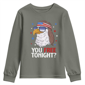 Funny 4th of July Youth Sweatshirt Patriotic Bald Eagle You Free Tonight TS10 Military Green Print Your Wear