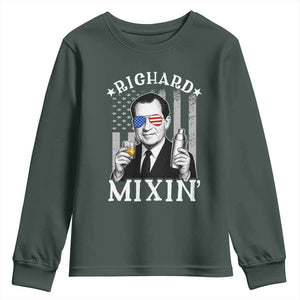 Funny 4th of July Youth Sweatshirt Richard Mixin Patriotic Nixon Bartender American Flag TS10 Dark Forest Green Print Your Wear