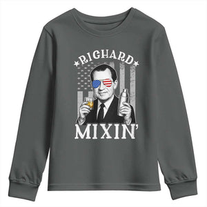 Funny 4th of July Youth Sweatshirt Richard Mixin Patriotic Nixon Bartender American Flag TS10 Dark Heather Print Your Wear