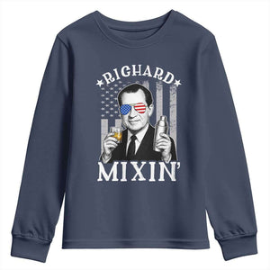 Funny 4th of July Youth Sweatshirt Richard Mixin Patriotic Nixon Bartender American Flag TS10 Navy Print Your Wear