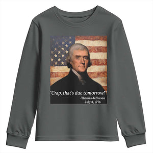 Funny 4th of July Youth Sweatshirt Thomas Jefferson That's Due Tomorrow? TS10 Dark Heather Print Your Wear