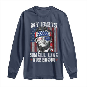 Funny Abe Lincoln 4th Of July Long Sleeve Shirt My Farts Smell Like Freedom American Flag TS10 Navy Print Your Wear