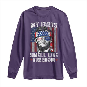 Funny Abe Lincoln 4th Of July Long Sleeve Shirt My Farts Smell Like Freedom American Flag TS10 Purple Print Your Wear