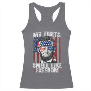 Funny Abe Lincoln 4th Of July Racerback Tank Top My Farts Smell Like Freedom American Flag TS10 Charcoal Print Your Wear