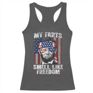Funny Abe Lincoln 4th Of July Racerback Tank Top My Farts Smell Like Freedom American Flag TS10 Dark Heather Print Your Wear