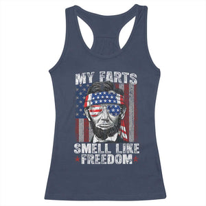 Funny Abe Lincoln 4th Of July Racerback Tank Top My Farts Smell Like Freedom American Flag TS10 Navy Print Your Wear