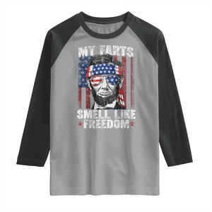 Funny Abe Lincoln 4th Of July Raglan Shirt My Farts Smell Like Freedom American Flag TS10 Sport Gray Black Print Your Wear