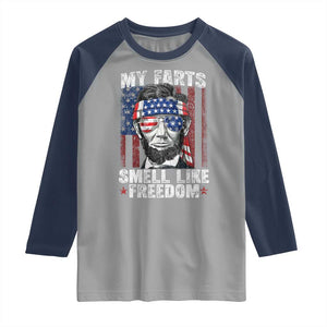 Funny Abe Lincoln 4th Of July Raglan Shirt My Farts Smell Like Freedom American Flag TS10 Sport Gray Navy Print Your Wear