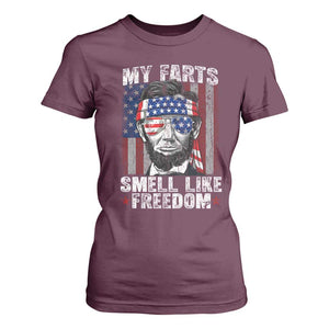 Funny Abe Lincoln 4th Of July T Shirt For Women My Farts Smell Like Freedom American Flag TS10 Maroon Print Your Wear