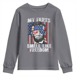 Funny Abe Lincoln 4th Of July Youth Sweatshirt My Farts Smell Like Freedom American Flag TS10 Charcoal Print Your Wear