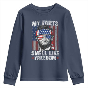 Funny Abe Lincoln 4th Of July Youth Sweatshirt My Farts Smell Like Freedom American Flag TS10 Navy Print Your Wear