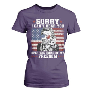 Funny Abraham Lincoln 4th Of July T Shirt For Women Sorry Cant Hear You Sound Of My Freedom American Flag TS10 Purple Print Your Wear