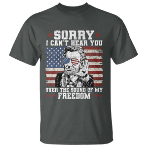 Funny Abraham Lincoln 4th Of July T Shirt Sorry Cant Hear You Sound Of My Freedom American Flag TS10 Dark Heather Print Your Wear