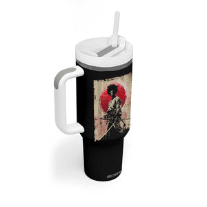 Funny African America Samurai Tumbler With Handle Japanese Art Black Warrior Fighter TS11 Print Your Wear