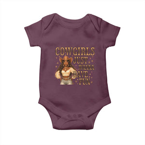 Funny African American Cowgirl Baby Onesie Cowgirls Just Wanna Have Fun Western TS11 Maroon Print Your Wear