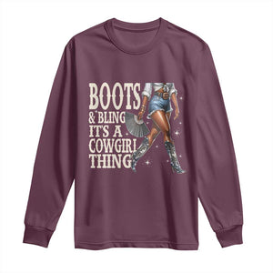 Funny African American Cowgirl Long Sleeve Shirt Boots And Bling It's A Cowgirl Thing TS11 Maroon Print Your Wear