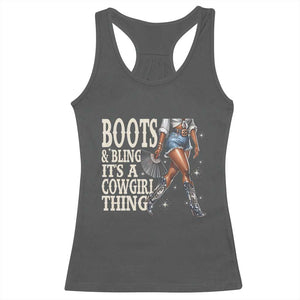 Funny African American Cowgirl Racerback Tank Top Boots And Bling It's A Cowgirl Thing TS11 Dark Heather Print Your Wear