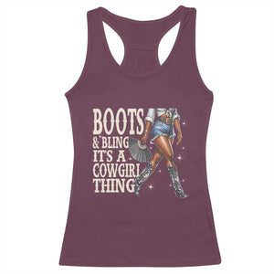 Funny African American Cowgirl Racerback Tank Top Boots And Bling It's A Cowgirl Thing TS11 Maroon Print Your Wear
