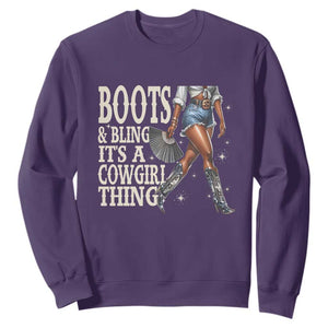 Funny African American Cowgirl Sweatshirt Boots And Bling It's A Cowgirl Thing TS11 Purple Print Your Wear