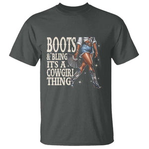 Funny African American Cowgirl T Shirt Boots And Bling It's A Cowgirl Thing TS11 Dark Heather Print Your Wear