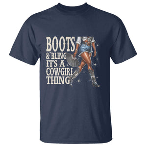 Funny African American Cowgirl T Shirt Boots And Bling It's A Cowgirl Thing TS11 Navy Print Your Wear