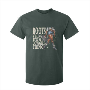 Funny African American Cowgirl T Shirt For Kid Boots And Bling It's A Cowgirl Thing TS11 Dark Forest Green Print Your Wear