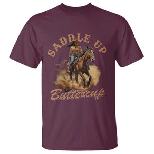 Funny African American Cowgirl T Shirt Saddle Up Buttercup Southern Western TS11 Maroon Print Your Wear