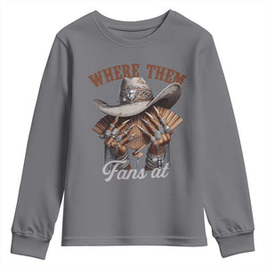 Funny African American Cowgirl Youth Sweatshirt Where Them Fans At Cowboy Hat TS11 Charcoal Print Your Wear