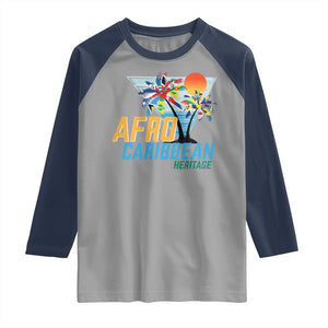 Funny Afro Caribbean Heritage Raglan Shirt Caribbean Island Pride Flags Palm Tree TS11 Sport Gray Navy Print Your Wear