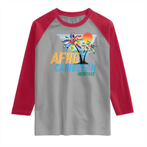 Funny Afro Caribbean Heritage Raglan Shirt Caribbean Island Pride Flags Palm Tree TS11 Sport Gray Red Print Your Wear