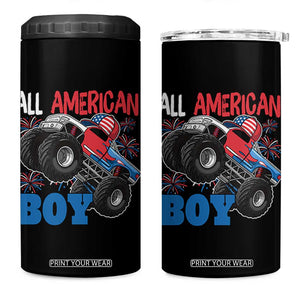 Funny All American Boy 4th Of July 4 in 1 Can Cooler Tumbler Monster Trucks American Flag Fireworks TS11 One Size: 16 oz Black Print Your Wear