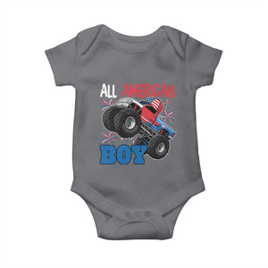 Funny All American Boy 4th Of July Baby Onesie Monster Trucks American Flag Fireworks TS11 Charcoal Print Your Wear