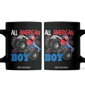 Funny All American Boy 4th Of July Coffee Mug Monster Trucks American Flag Fireworks TS11 Black Print Your Wear