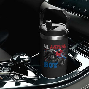 Funny All American Boy 4th Of July Flip Straw Tumbler Monster Trucks American Flag Fireworks TS11 Print Your Wear