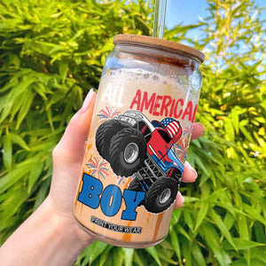 Funny All American Boy 4th Of July Glass Can Monster Trucks American Flag Fireworks TS11 Print Your Wear