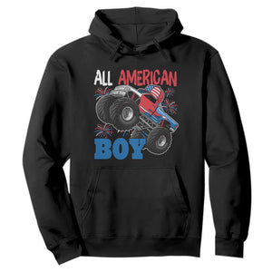 Funny All American Boy 4th Of July Hoodie Monster Trucks American Flag Fireworks TS11 Black Print Your Wear
